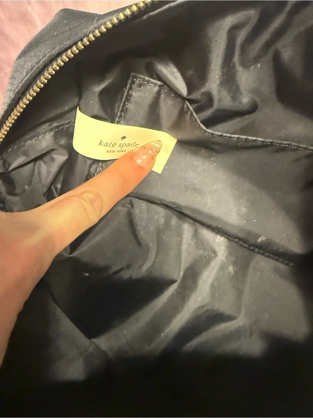 kate spade Black Nylon Cosmetic Pouch with Gold Logo Plaque
